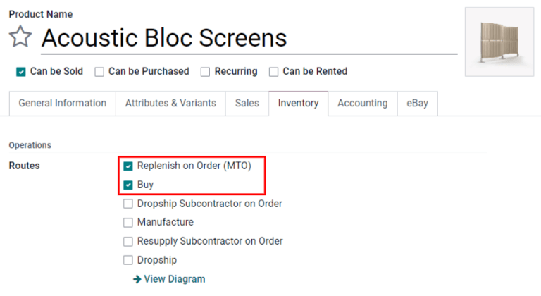 Replenish on Order selected on the product form.