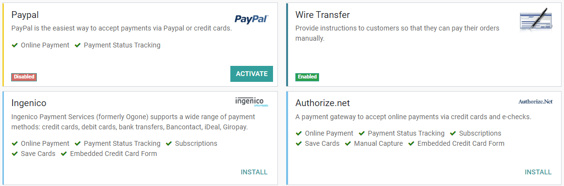 Click on install, then on activate to make the payment acquirer available on Juniper.