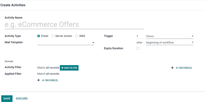 An activity template in Juniper Marketing Automation.