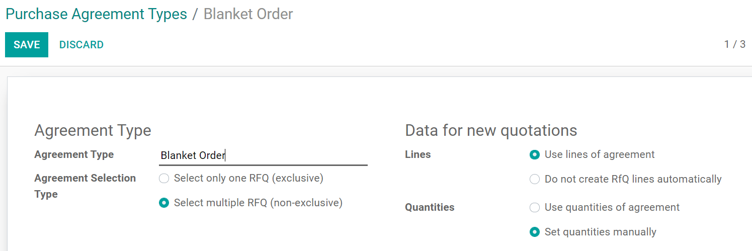 Configure purchase agreements types in Juniper Purchase