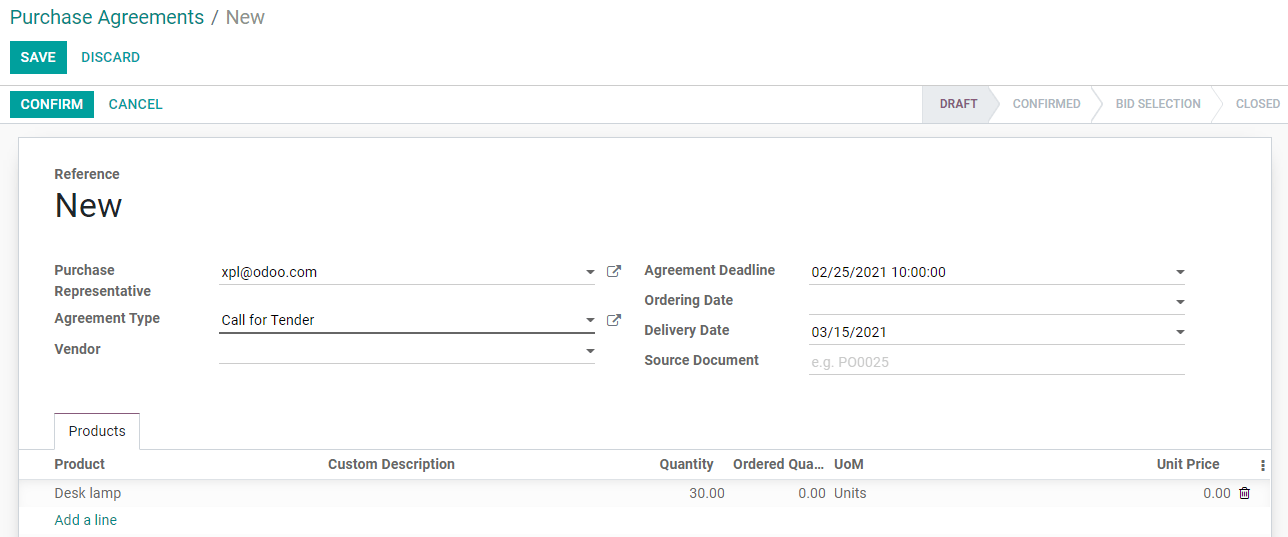 Set up a call for tenders in Juniper Purchase