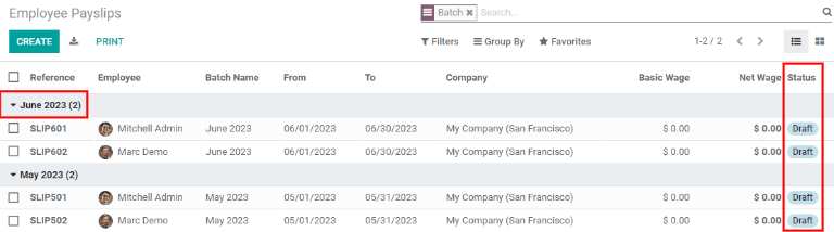 View all payslips organized by batches. Click on the arrow to expand each batch.