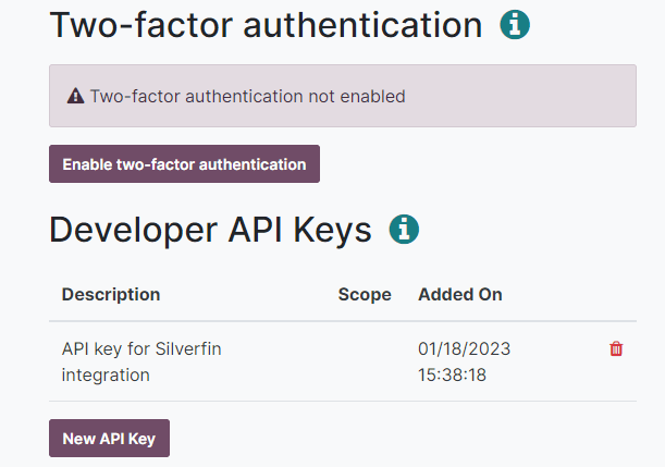 creation of an Juniper external API key for an Juniper user