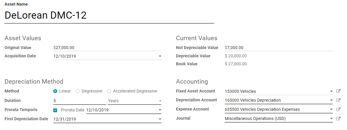 Assets entry in Juniper Accounting