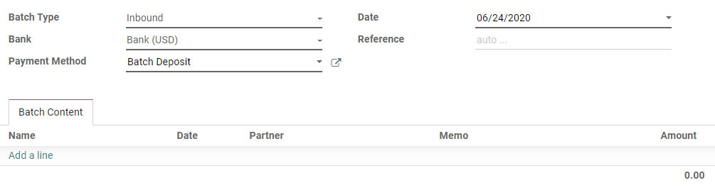 Filling out a new Inbound Batch Payment form on Juniper Accounting