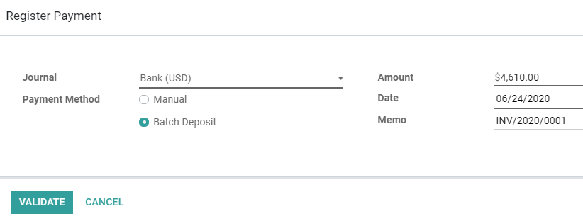 Registering a customer payment as part of a Batch Deposit in Juniper Accounting