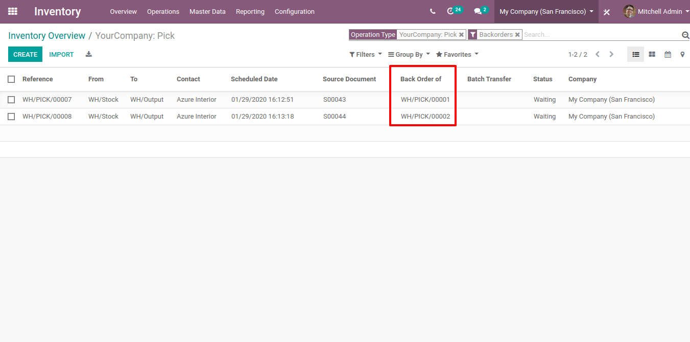 View of how backorders are handled in Juniper's batch transfers