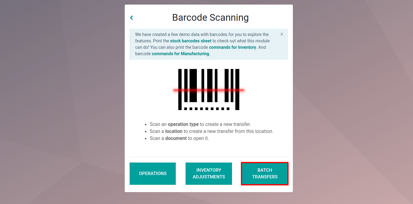 View of the Juniper Barcode app dashboard