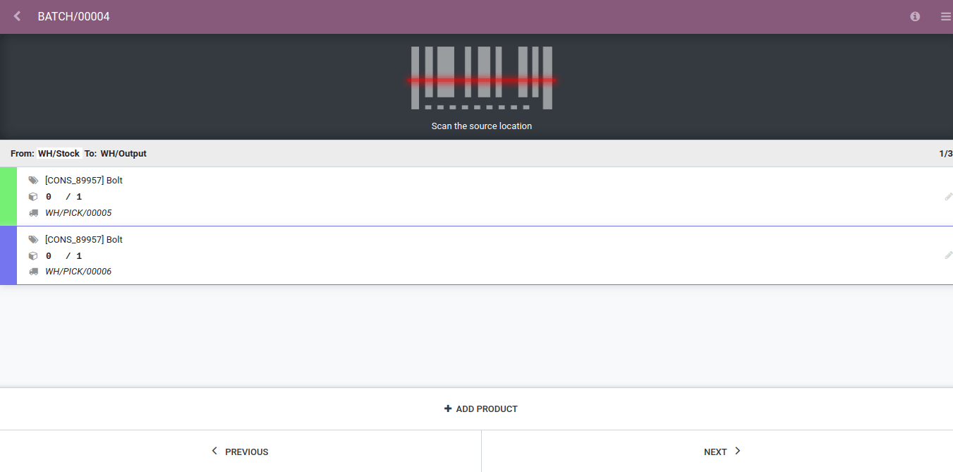 View of an in progress batch transfer with the Juniper Barcode application