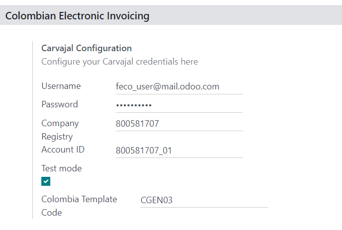 Configure credentials for Carvajal web service in Juniper.