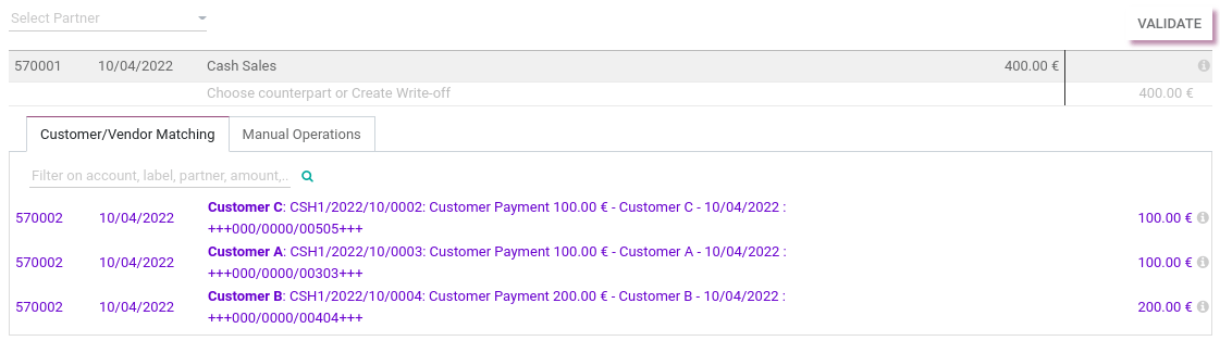 Cash payments reconciliation.