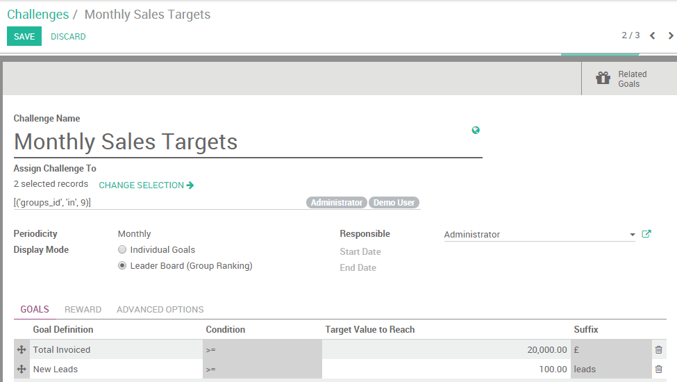 View of the challenge form and a challenge being created for Juniper Sales