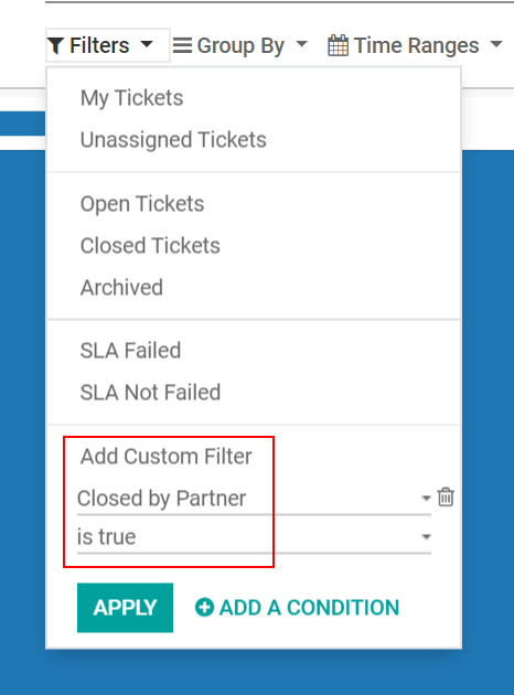 Filter for tickets closed by customers on Juniper Helpdesk's reporting page.