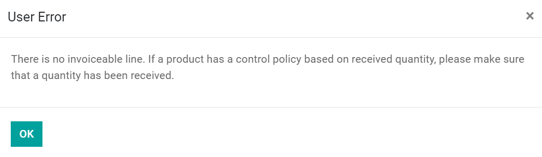 No invoiceable line error message in Juniper Purchase