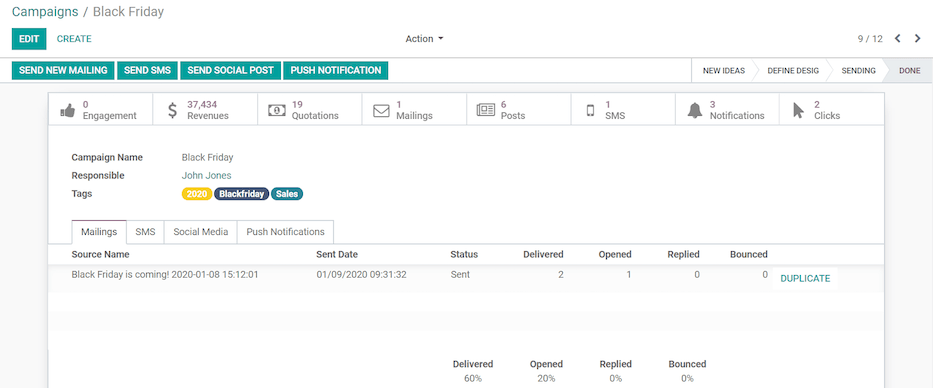 View of a sample campaign template page in Juniper Social Marketing.