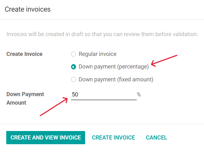 Create invoices pop up window in Juniper Sales.