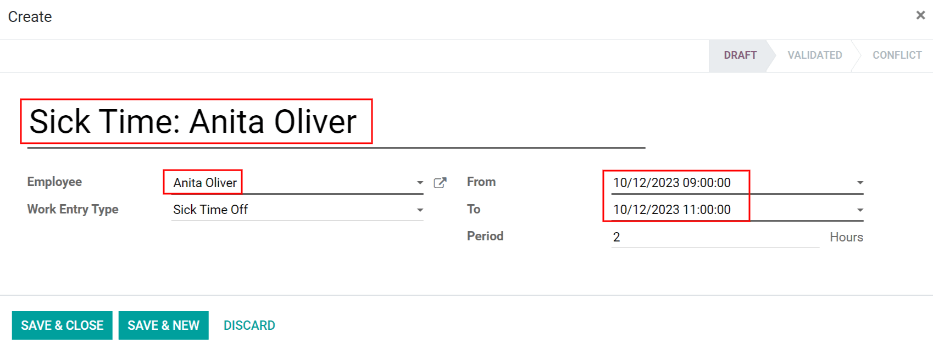 Filling in the work entry Create form in Juniper.