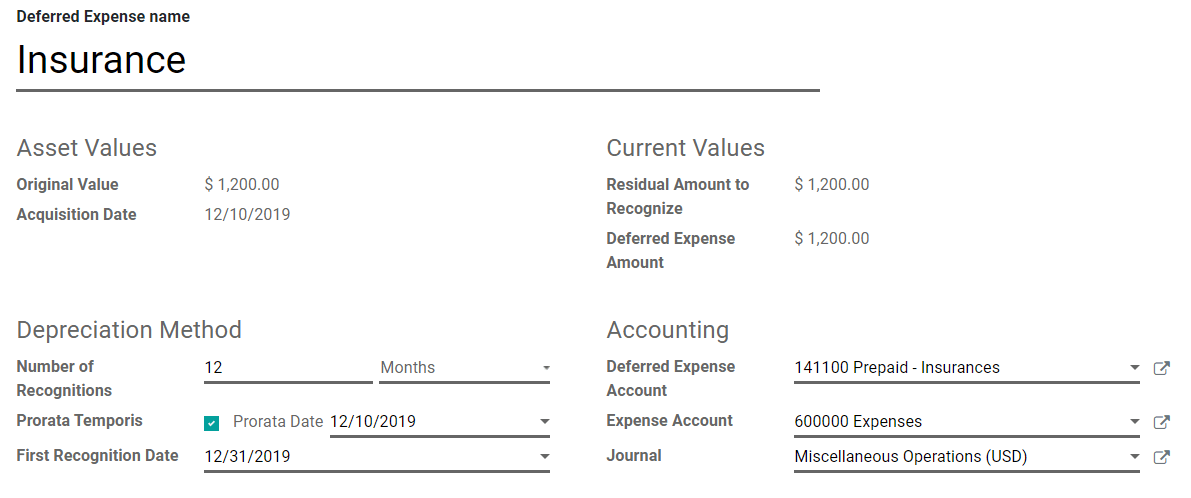 Deferred Expense entry in Juniper Accounting