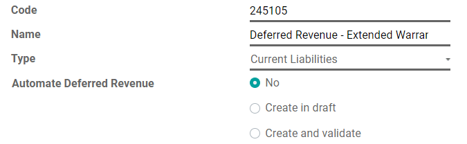 Configuration of a Deferred Revenue Account in Juniper Accounting