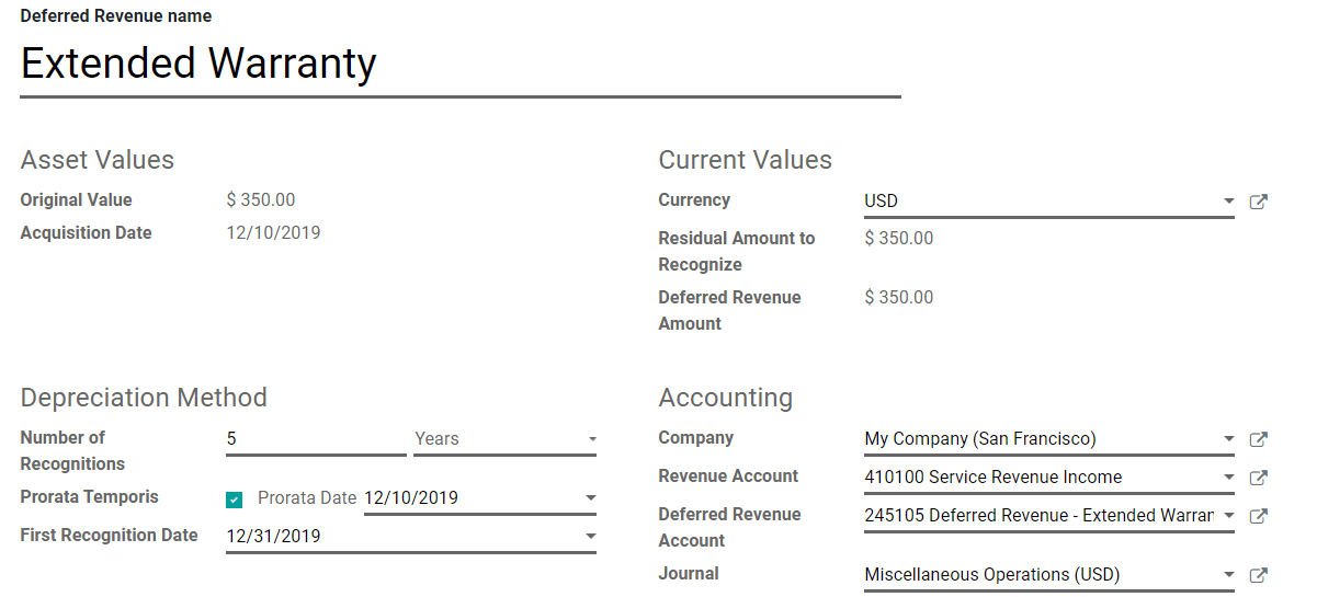 Deferred Revenue entry in Juniper Accounting