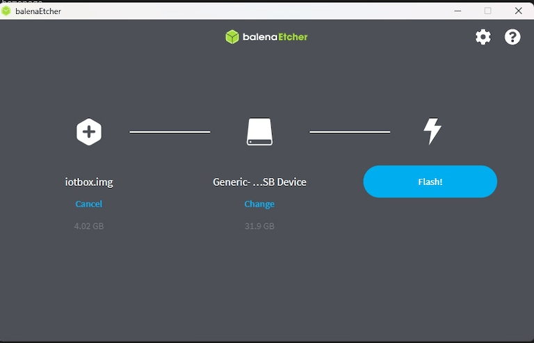 Balena's Etcher software dashboard.