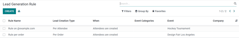 How the Lead Generation Rule page looks in Juniper Events.