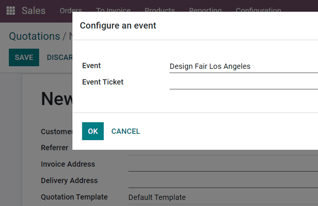 View of a sales order and option to choose the specific event in Juniper Events.