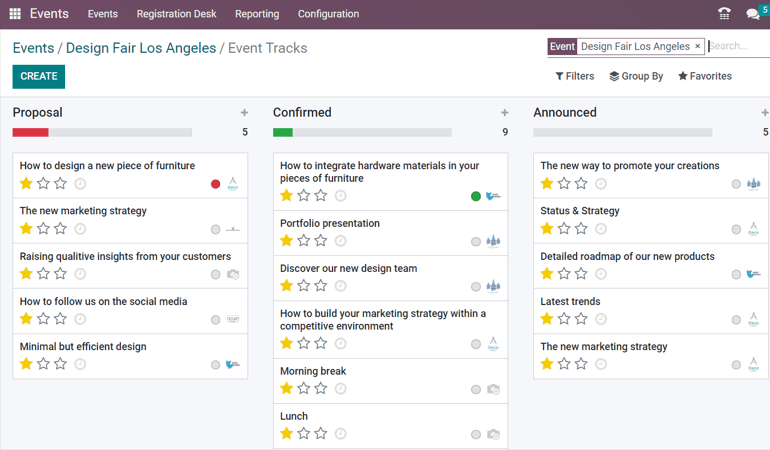 View of the talks' proposals page emphasizing the column proposal in Juniper Events.