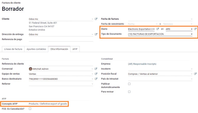 Export invoice fields autofilled in Juniper.