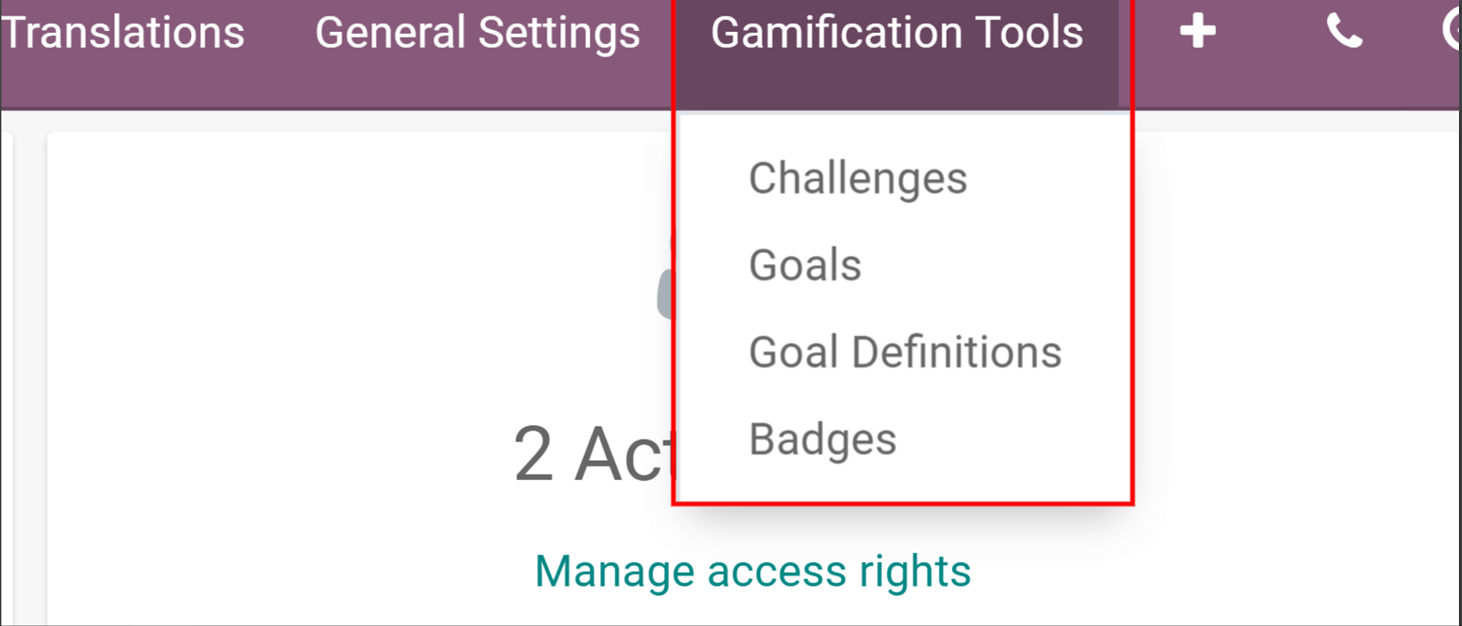 View if the gamification tools menu in Juniper Settings