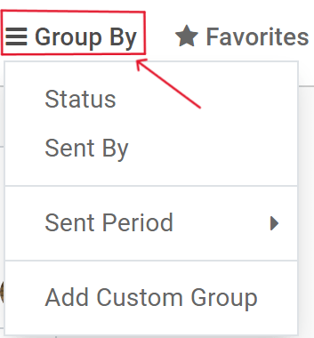 View of the Group By drop-down menu on the Juniper Email Marketing application.