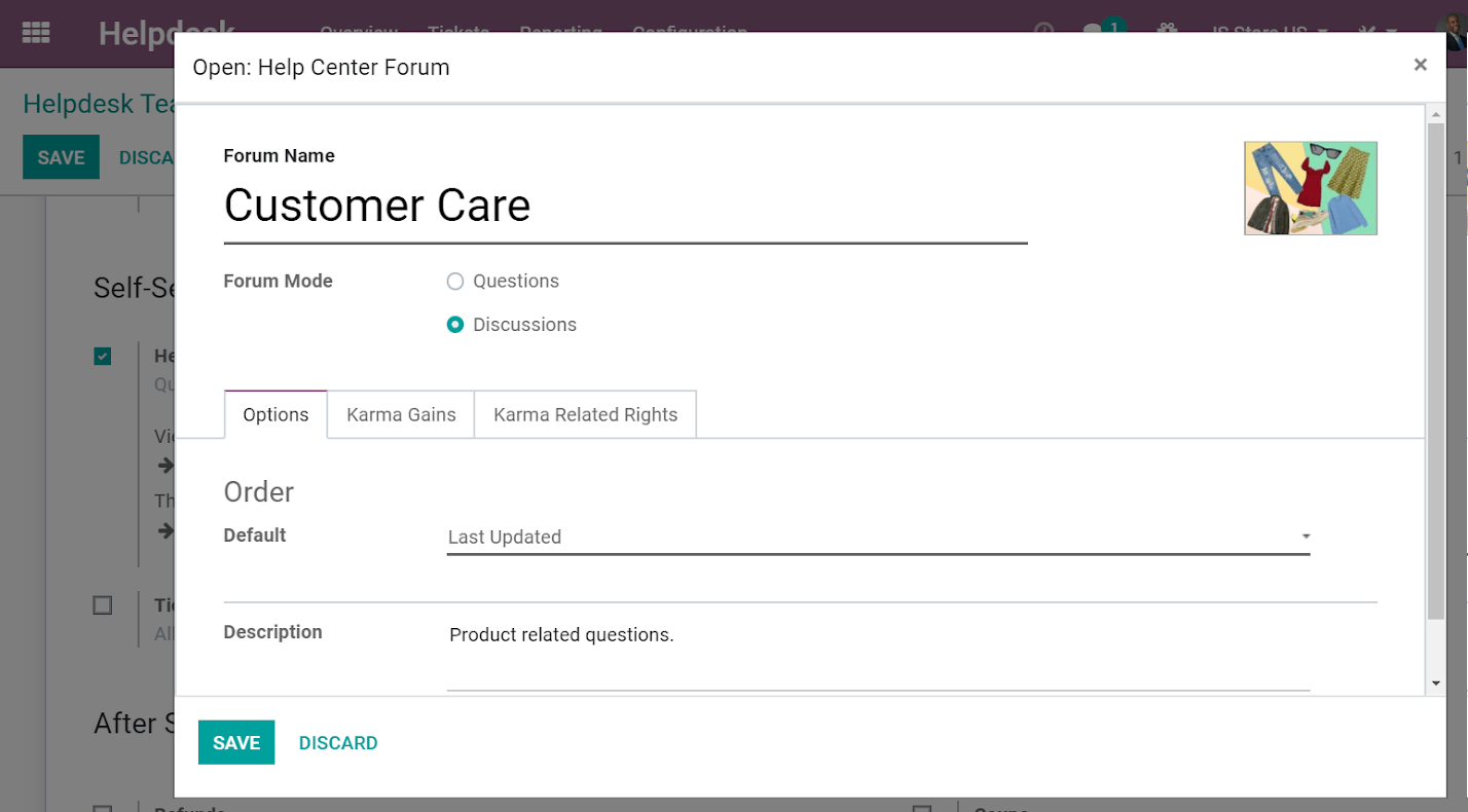 Overview of a forum’s settings page in Juniper Helpdesk