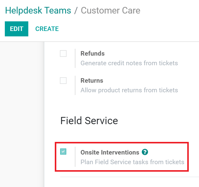 Onsite interventions settings in Juniper Helpdesk