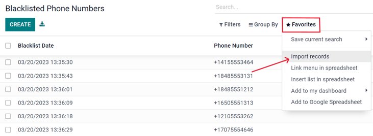 View of how to import a blacklist in Juniper SMS Marketing.