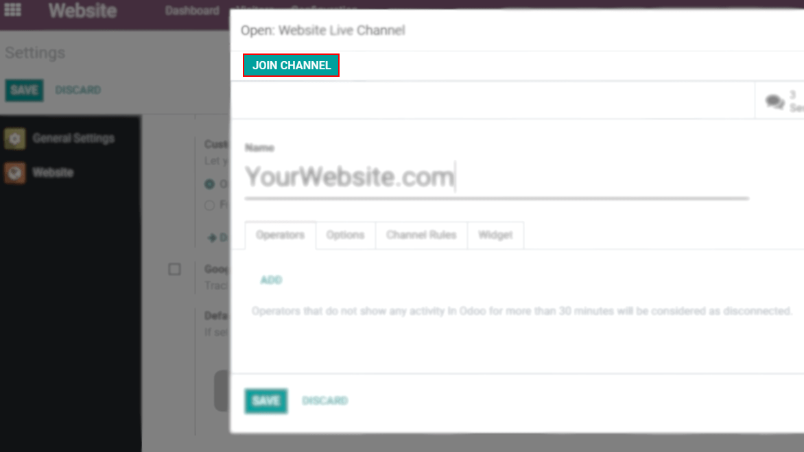 View of a channel form and the option to join a channel for Juniper Live Chat