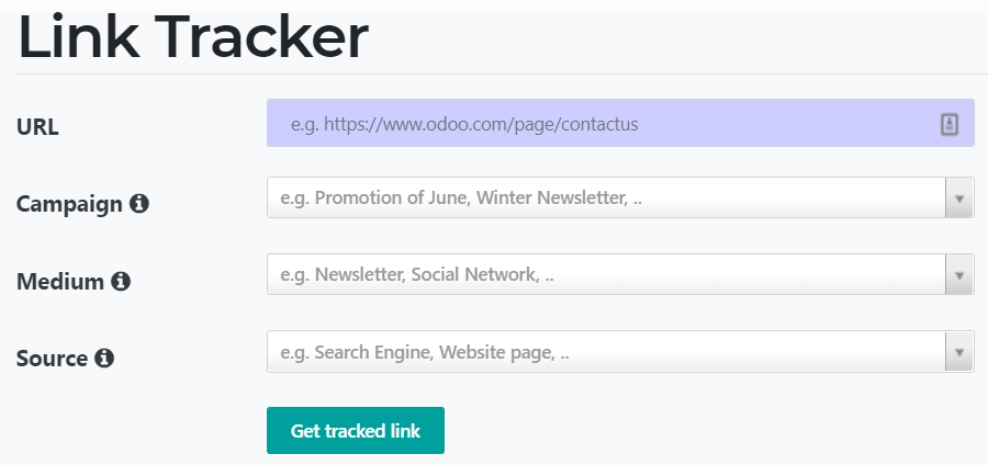 View of the link tracker fields for Juniper Website