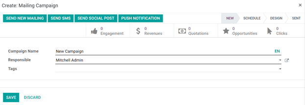 View of the email mailing campaign pop-up window in Juniper Email Marketing application.