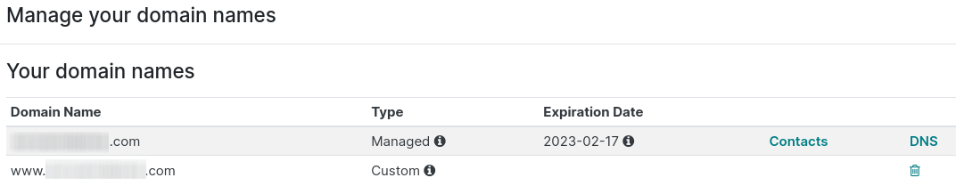 Management of the domain names linked to an Juniper database