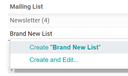 View of the new mailing list drop-down on contact form in Juniper Email Marketing.