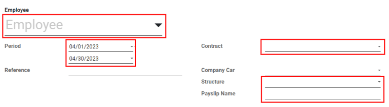 The necessary fields for a new payslip.