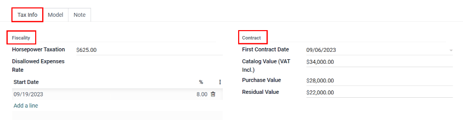 The new vehicle form, showing the vehicle tax section.