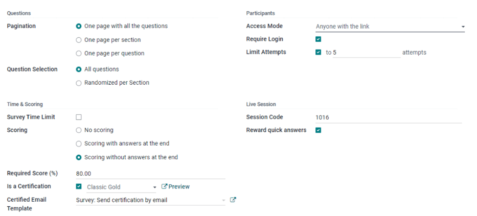 Various options to configure for the interview form.