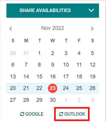 The "Outlook" sync button in Juniper Calendar.