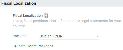 Select your country's fiscal localization package in Juniper Accounting.