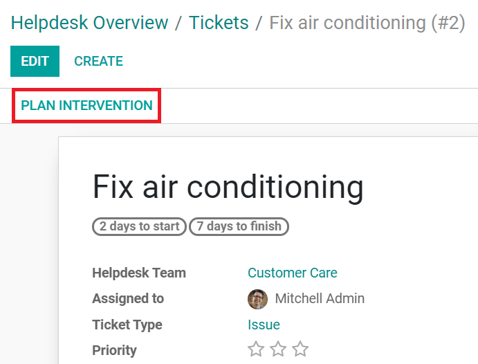 Plan intervention from helpdesk tickets in Juniper Helpdesk