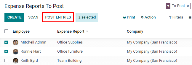 Post multiple reports from the Post Entries view.