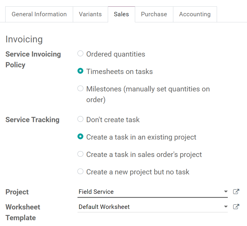 Product configuration to create tasks from sales orders in Juniper Field Service