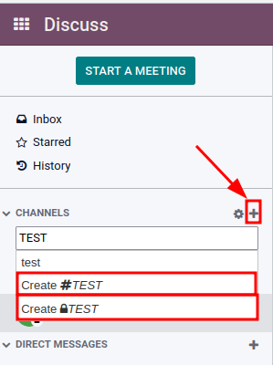 View of discuss's sidebar and a channel being created in Juniper Discuss.