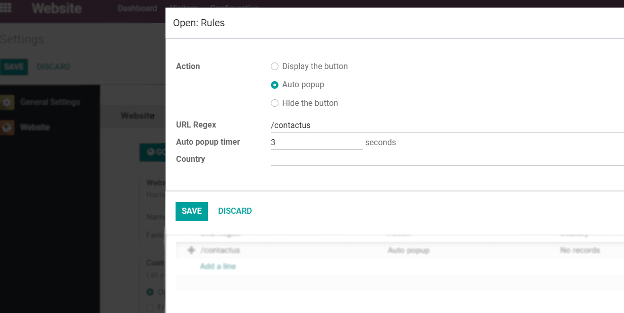 View of a channel’s rules form for Juniper Live Chat