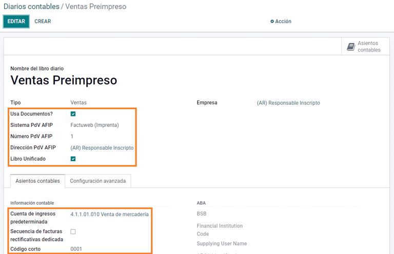 A AFIP POS System field which is available on Sales journals in Juniper.